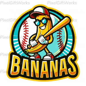 Let's Go Bananen Baseball PNG Sport Team Maskottchen Lustige Banane Spielen Baseball Sublimation Digitaler Download Druckbares Shirt Bekleidung