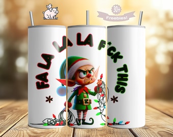 Emballage de gobelet maigre 20 oz elfe de Noël drôle png, conception de sublimation de lumières enchevêtrées, téléchargement numérique de gobelet, humour adulte drôle de blagues