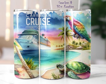 Caribbean Cruise Tumbler Wrap: Tropical Beach Design (Digital Download)