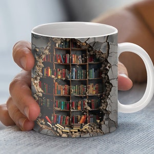 3D Bookshelf Mug Sublimation Design: Book Lover Coffee Mug (Digital Download)