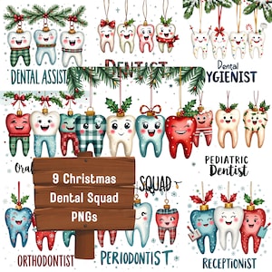 Pacote de dentista PNG, enfeites de Natal para dentes, equipe odontológica, higienista, assistente, pediátrico, ortodontista, dentista, clipart de odontologia de Natal