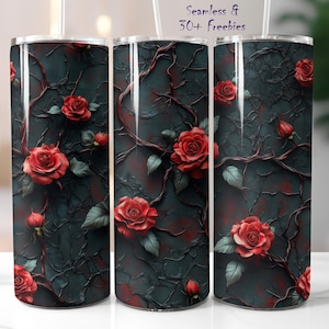 3D Red Black Roses Floral Tumbler Wrap 20 oz Skinny Tumbler Sublimation Design, Seamless Flowers Tumbler Wrap Instant Digital Download PNG