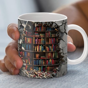 3D Bookshelf Mug Wrap: Book Lover Coffee Mug Design (Digital Download)