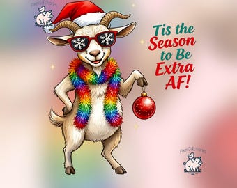 Funny Christmas Goat PNG, Santa Hat, Sublimation File (Digital Download)