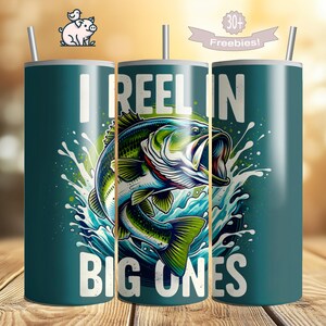 Fishing Tumbler Wrap PNG, 20oz Skinny Tumbler, Bass Fisherman, Father&#39;s Day Sublimation Digital Download Design, Fish 20 Oz File, DIY Gifts