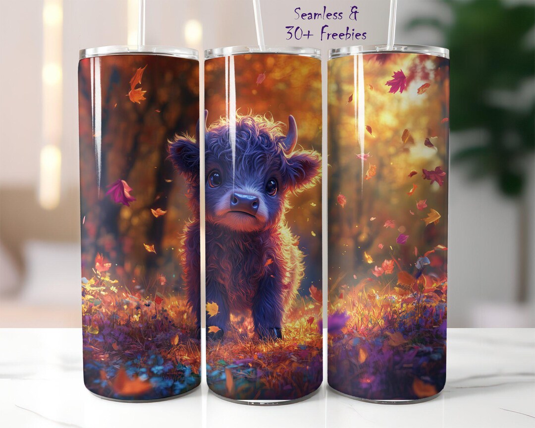 Cute Highland Cow Tumbler Wrap 20oz Skinny Seamless Tumbler Png ...
