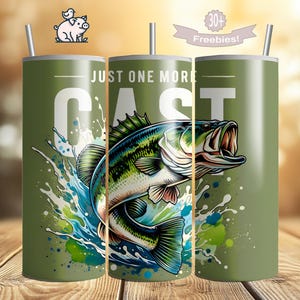 Fishing Tumbler Wrap PNG, 20oz Skinny Tumbler, Bass Fisherman, Father&#39;s Day Sublimation Digital Download Design, Fish 20 Oz File, DIY Gifts