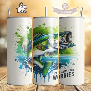 Fishing Tumbler Wrap PNG, 20oz Skinny Tumbler, Bass Fisherman, Father&#39;s Day Sublimation Digital Download Design, Fish 20 Oz File, DIY Gifts