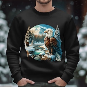 Retro Eagle Wilderness Scene Sweatshirt Design: 90s Nostalgia (PNG Digital Download)