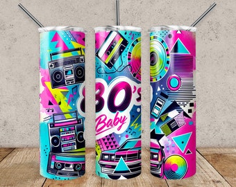 Retro 80s Baby Tumbler Wrap: Nostalgic PNG Design (Digital Download)