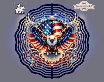 American Eagle Wind Spinner Sublimation Design: Patriotic Porch Decor (PNG Digital Download)