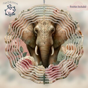 Elephant Wind Spinner PNG, Elephants Sublimation Design, Windspinner Digital Download, Square And Round File, Makes Great DIY Gift, Yard Art