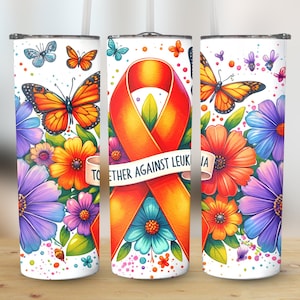 Leukemia Awareness Tumbler Wrap: Orange Ribbon Floral Design (Digital Download)
