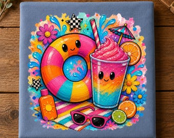Summer Vibes PNG – Beach Drink, Sunglasses, Float Art (Digital Download)