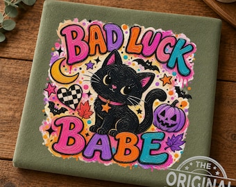 Bad Luck Babe Black Cat PNG, Spooky Halloween Design (Digital Download)