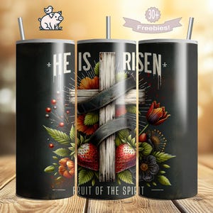 He Is Risen Easter Tumbler Wrap, Christian Sublimation PNG Design, Rustic Rugged Cross Digital Download, Jesus The Savior Lives 20oz File