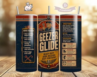 Funny Geezer Glide Tumbler Wrap PNG, Retro Grandpa Humorous Design (Digital Download)