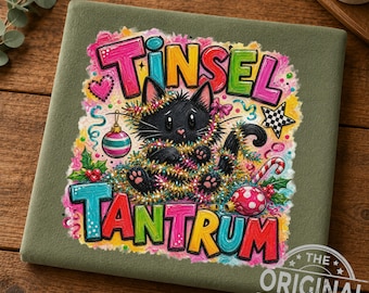 Black Cat Tinsel Tantrum Christmas PNG (Digital Download)