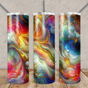 Rainbow Marble Tumbler Wrap: Neon Gold Glitter Sublimation Design (PNG File)