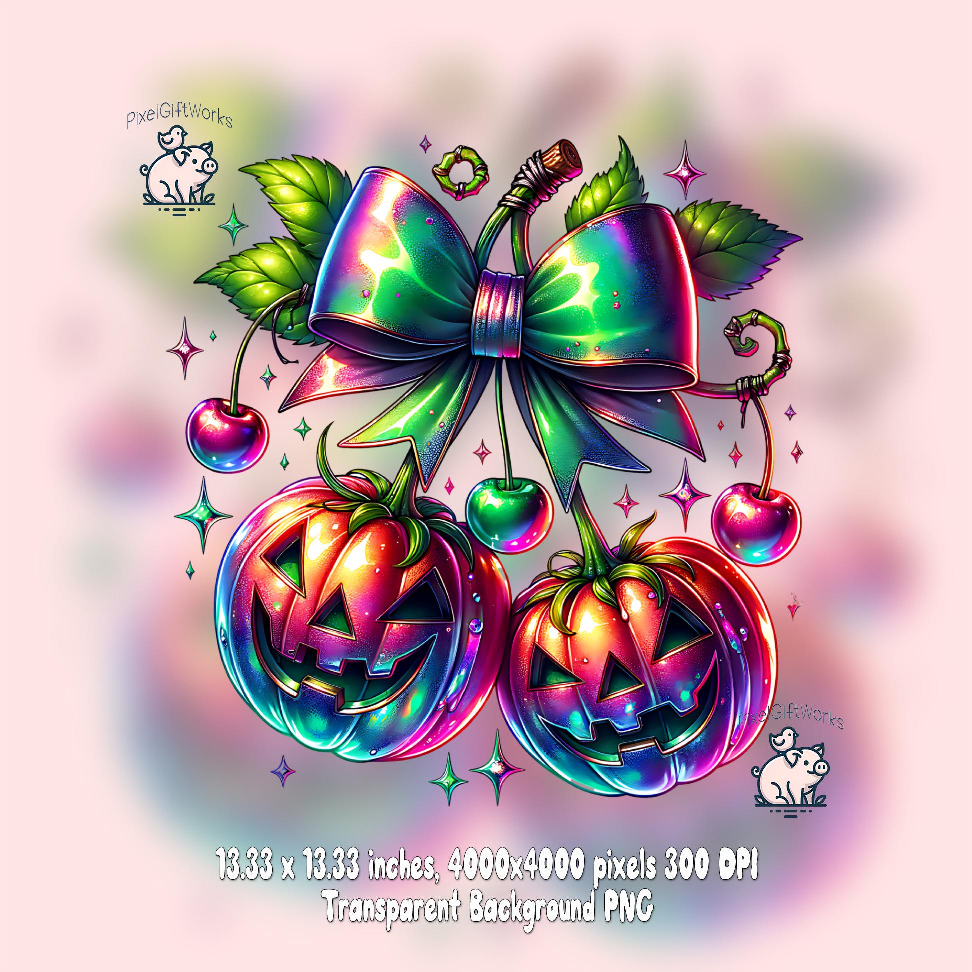 Cherry Pumpkins Halloween PNG: Coquette Fall Decor, Bow Download ...