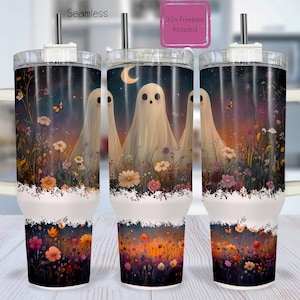 Süßer Geist 40 Unzen Halloween Tumbler Wrap 40 Unzen Sublimationsdesign Download Motte Blumen PNG 40 Unzen Becher Png Gruselige Saison Aquarell 40 Unzen Wrap