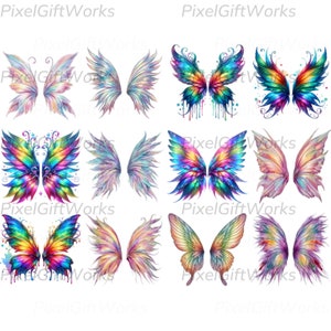 Watercolor Fairy Wings Clipart: Rainbow Angel Wing PNG Set (Digital Download)