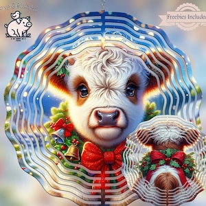 Toupie à vent vache Highland Noël PNG, hiver sublimation Design, modèle de toupie sublimée vache, fichier en téléchargement numérique Noël, cadeaux bricolage