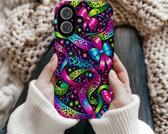 Neon Bows Leopard Print Phone Case Design (Digital Download)