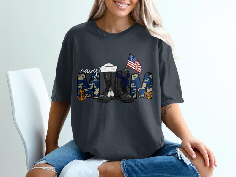 Navy Mom Sublimation Design, Camo Letters, Patriotic Boots (Digital Download) image 3