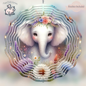 Elephant Wind Spinner PNG, Elephants Sublimation Design, Windspinner Digital Download, Square And Round File, Makes Great DIY Gift, Yard Art