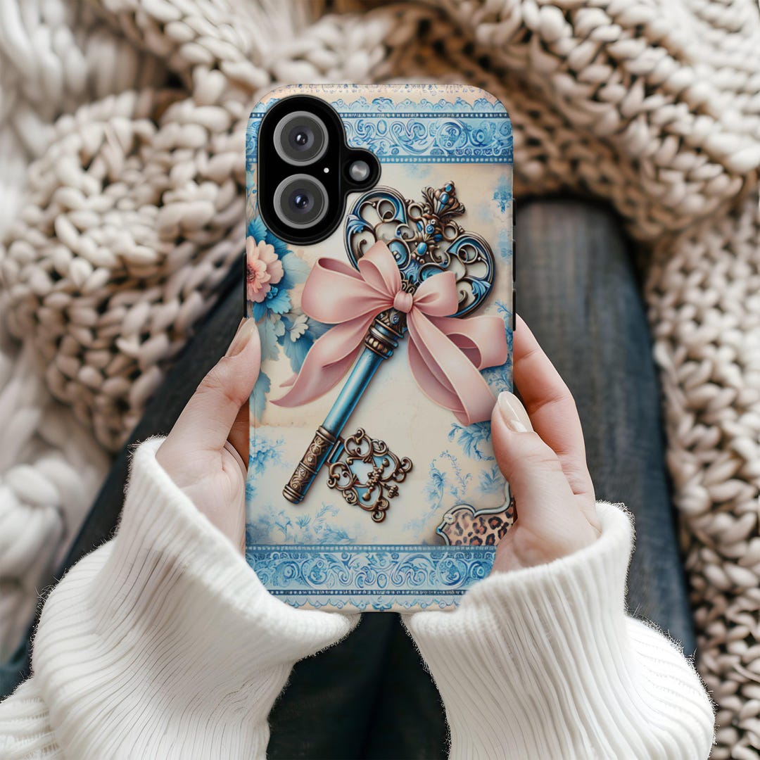 Tkey Phone Case Vintage Key Phone Case PNG: Pink Bow, Blue Floral (digital Download) - Etsy