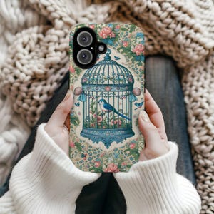Blumen Vogelkäfig Telefon Hülle PNG, Smart Cell Sublimationsdesigns, digitaler Download Vorlagen, iPhone Case Art, einzigartige Telefonhüllen, Vintage