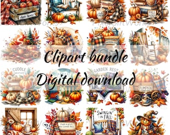 Fall Vibes PNG-clipartbundel: Autumn Pumpkin Spice-ontwerpen (digitale download)