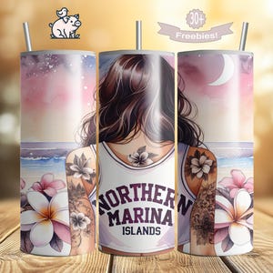 Northern Mariana Islands Tumbler Wrap: Tropical Girl PNG (Digital Download)