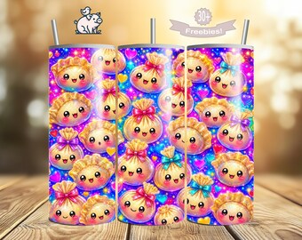 Kawaii Dumpling Tumbler Wrap PNG, Dim Sum Seamless Design, 20oz Sublimation (Digital Download)
