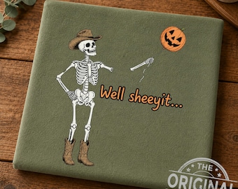 Skeleton Cowboy Halloween PNG, Funny Pumpkin Western Design (Digital Download)