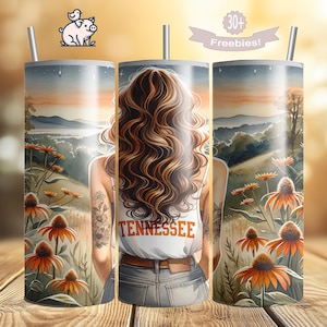 Tennessee Tumbler Wrap: Volunteer State Girl, 20oz Skinny Design (Digital Download)
