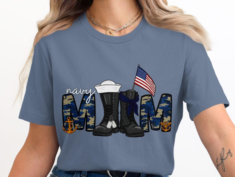 Navy Mom Sublimation Design, Camo Letters, Patriotic Boots (Digital Download) image 9