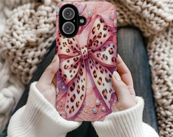 Pink Leopard Bow Phone Case Design: Sublimation PNG (Digital Download)