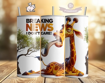Funny Giraffe Tumbler Wrap: Sarcastic "Breaking News" Design (PNG)