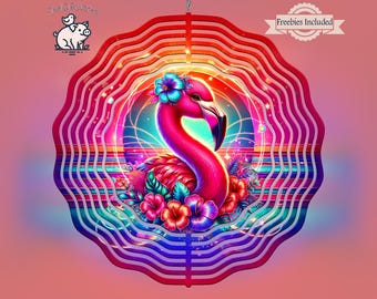 Tropical Flamingo Wind Spinner Sublimation Design (Digital Download)