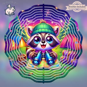 Camping windspinner PNG, digitale download wasbeer, sublimatieontwerp, schattige dieren, tent, kaart, doe-het-zelfcadeau, natuurkunstwerk, woondecoratie
