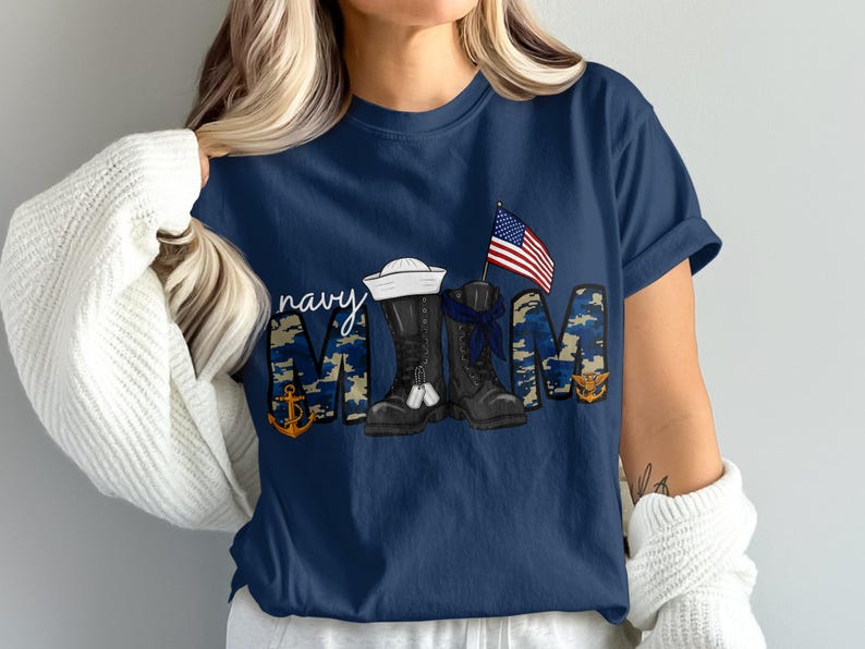 Navy Mom Sublimation Design, Camo Letters, Patriotic Boots (Digital Download) image 8