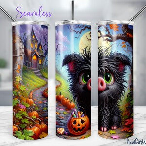 Halloween Pig Tumbler Wrap: Spooky Haunted House Design (PNG)