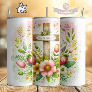 He Is Risen Easter Tumbler Wrap, Christian Sublimation PNG Design, Rustic Rugged Cross Digital Download, Jesus The Savior Lives 20oz File