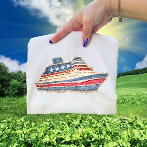 Patriotic Cruise Ship Patchwork PNG, 4th of July Sublimation (Digital Download)