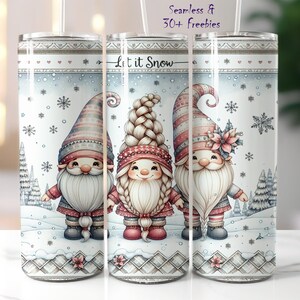 Christmas Gnome 20 Oz Tumbler Wrap: Let It Snow PNG (Digital Download)