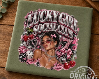 Lucky Girl Social Club PNG, Y2K Coquettecore Digital File, Sublimation Graphic (Digital Download)