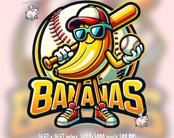 Funny Banana Baseball Team PNG: Sports Mascot Sublimation (Digital Download)