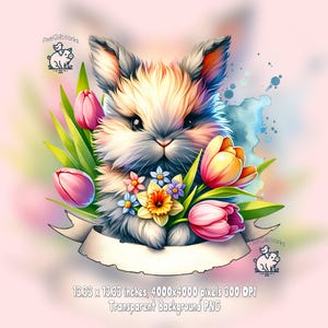 Watercolor Bunny PNG: Floral Easter Sublimation Design (Digital Download)